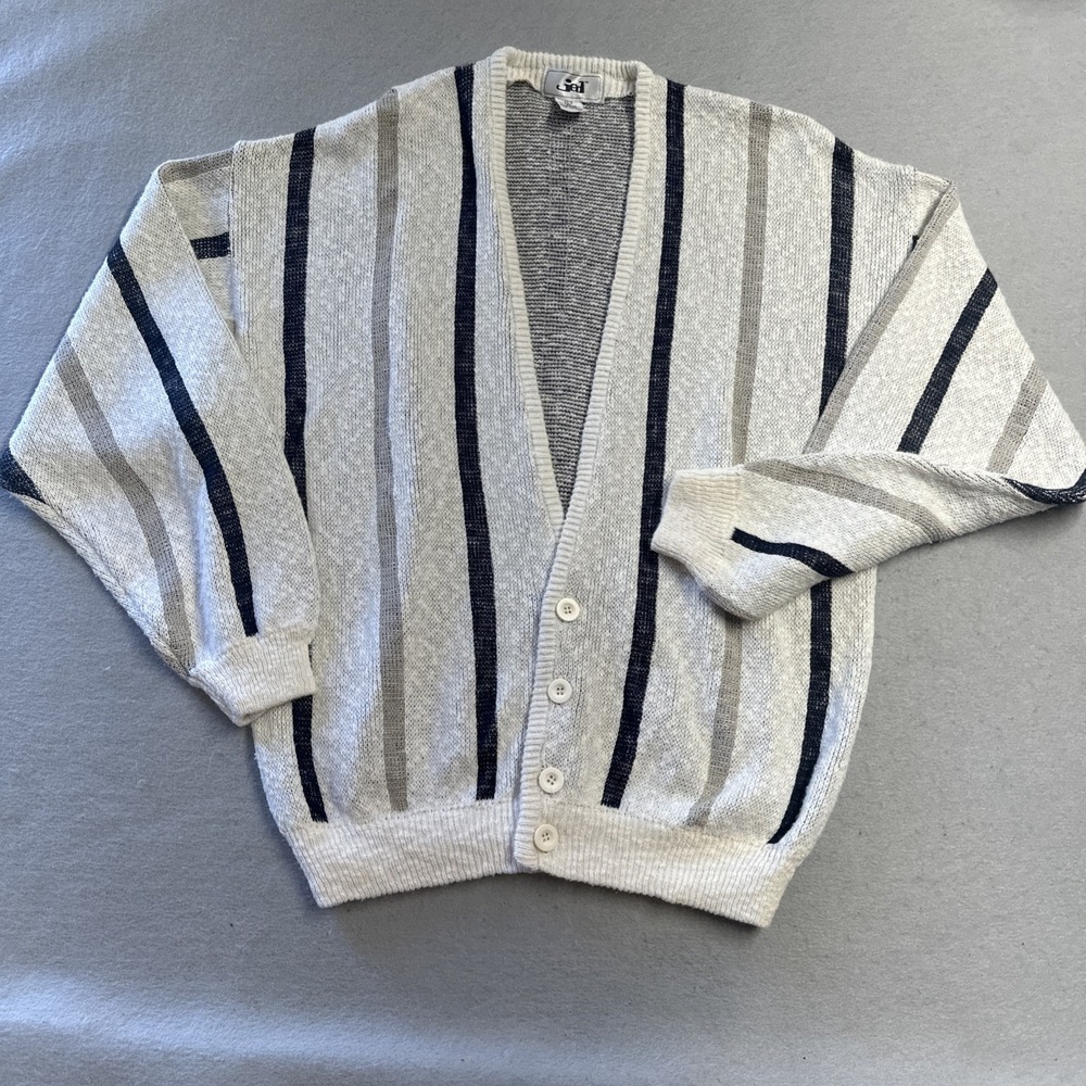 VTG 90s Jed Vertical Stripe Coogi Cobain Sweater Mens Lg Gray Grandpa Grunge